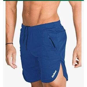 Ouber blue men’s bodybuilding workout lifting shorts drawstring S